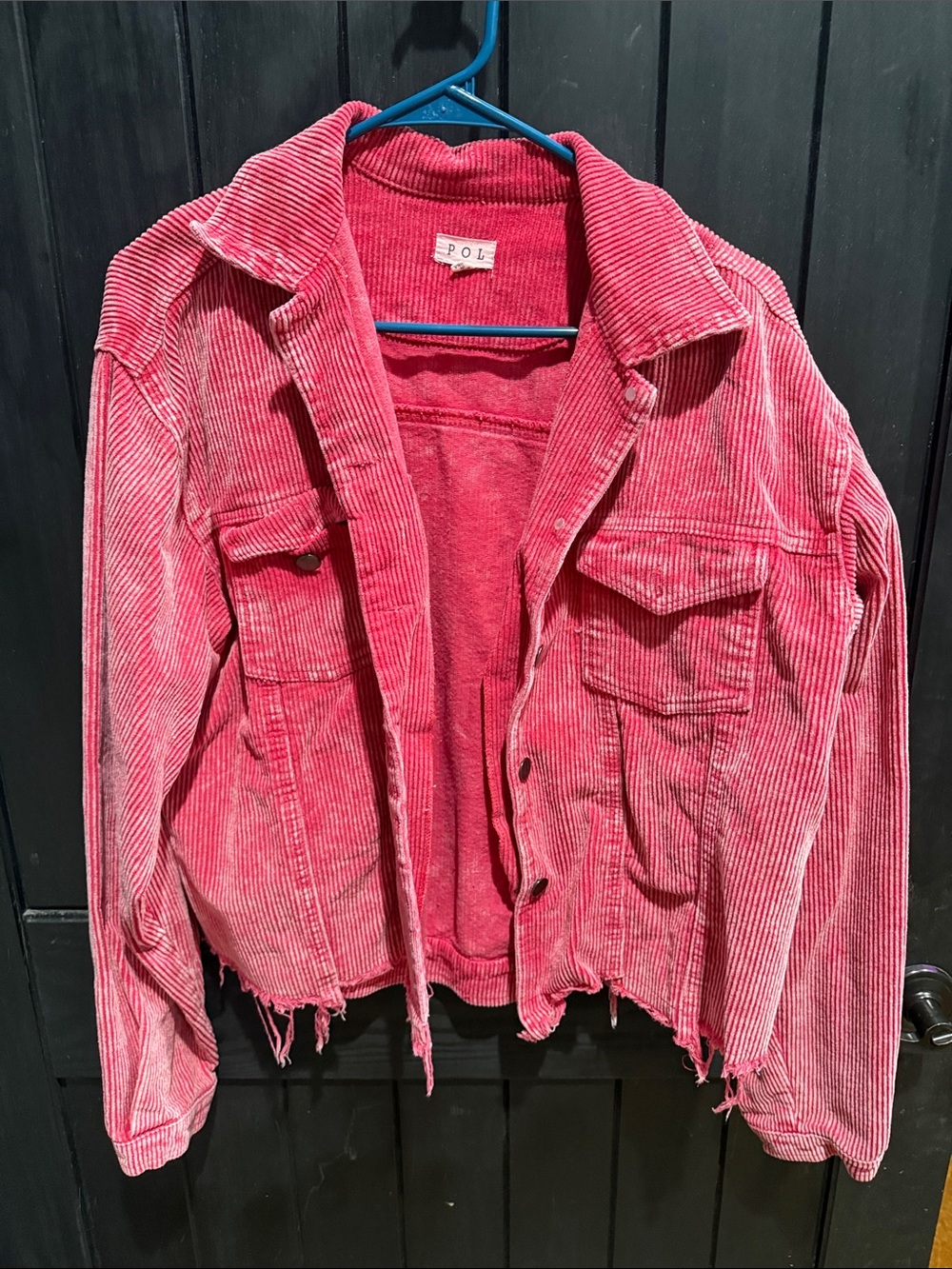 POL Pink Corduroy Distressed Trucker Jacket